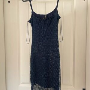Navy Blue Mesh Sparkly Dress